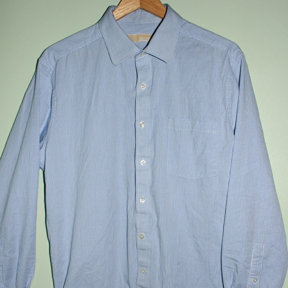 Men Michael Kors Button-Up Dress Shirt L Checkered